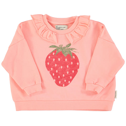 Piupiuchick Sweatshirt W/ Collar Light Pink W/ Strawberry Print