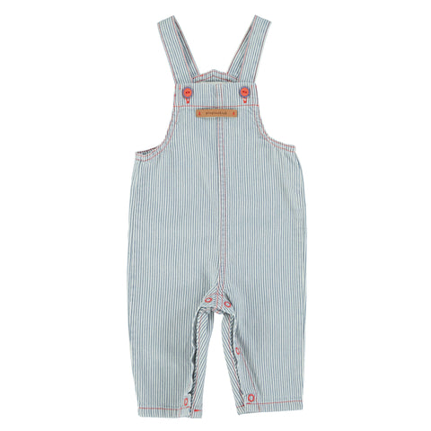 Piupiuchick Baby Dungarees Ecru W/ Indigo Stripes