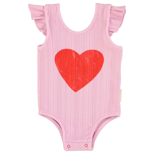 Piupiuchick Sleeveless Bodysuit Lilac W/ Red Heart Print