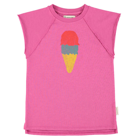 Piupiuchick Knee-Length T-Shirt Dress Fuchsia W/ Ice Cream Print
