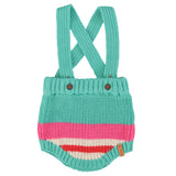 Piupiuchick Knitted Baby Romper Turquoise W/ Multicolor Straps