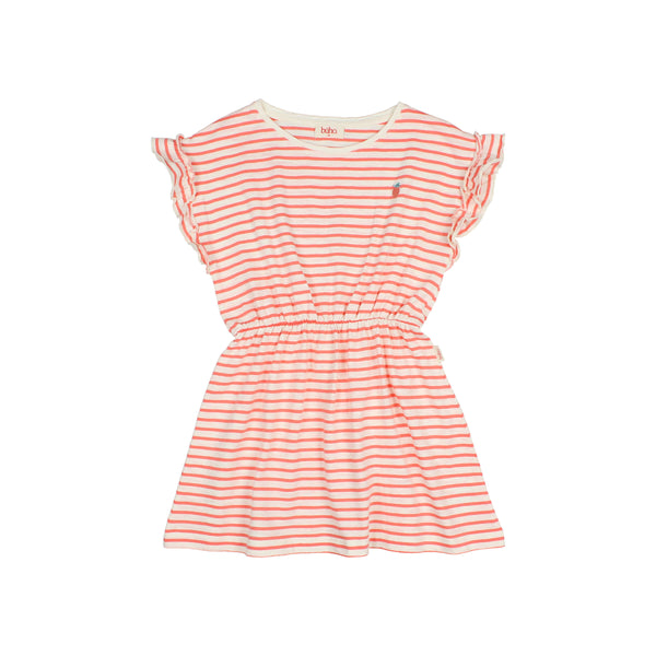 Buho Stripes Dress Coral