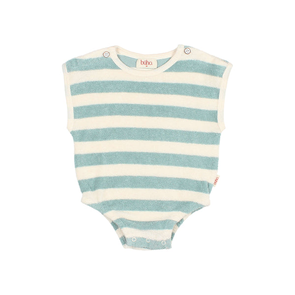 Buho BB Terry Stripes Romper Green Moss