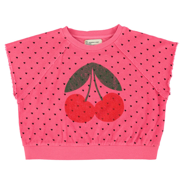 Piupiuchick Sleeveless Sweatshirt Pink W/ Cherry Print