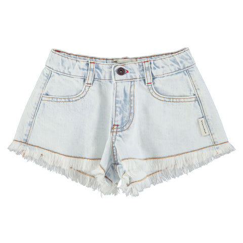 Piupiuchick Shorts W/ Fringes Washed Light Blue Denim