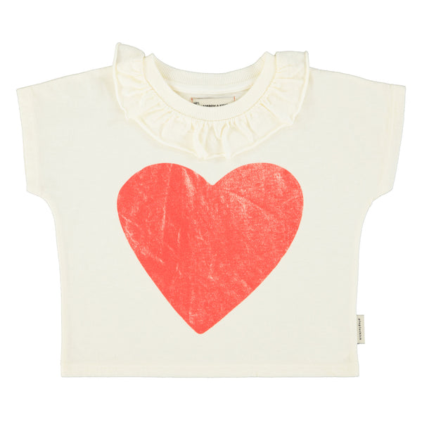 Piupiuchick T'Shirt W/ Colla Ecru W/ Red Heart Print