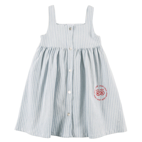 Loud Apparel Caffe Summer Dress Loose Fit Mid Blue Stripe