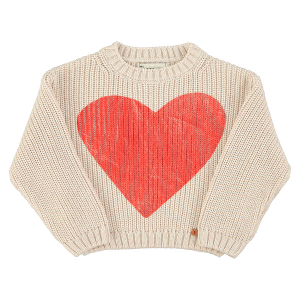 Piupiuchick Knitted Sweater Ecru W/ Red Heart Print