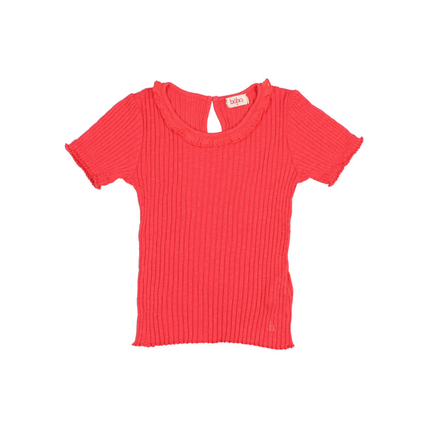 Buho Rib Collar T-Shirt Coral
