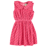 Piupiuchick Short Dress W/ Collar Pink W/ Black Hearts Allover