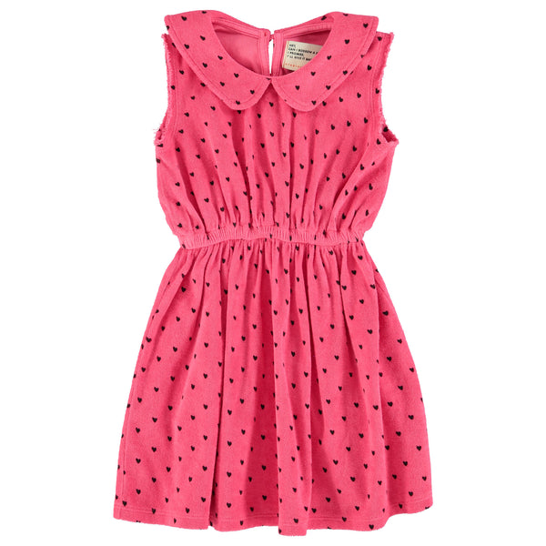 Piupiuchick Short Dress W/ Collar Pink W/ Black Hearts Allover