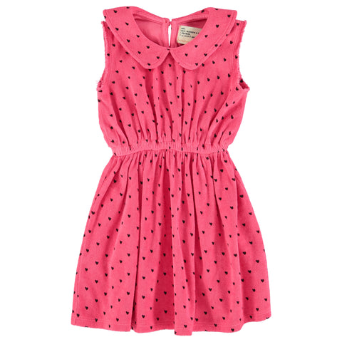 Piupiuchick Short Dress W/ Collar Pink W/ Black Hearts Allover