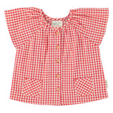 Piupiuchick Blouse W/ Butterfly Sleeves Red & Ecru Checkered