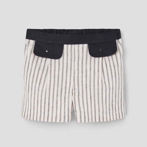 Popelin Black Striped Shorts With Flaps ||30.4