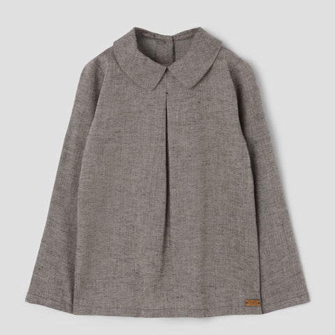 Popelin top brown herringbone with pleat