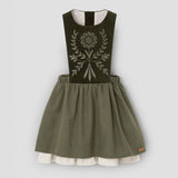 Popelin midi dress moss green with embroidered bib || 101.1