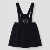 Popelin short dress black corduroy with embroidered bib || 43.4