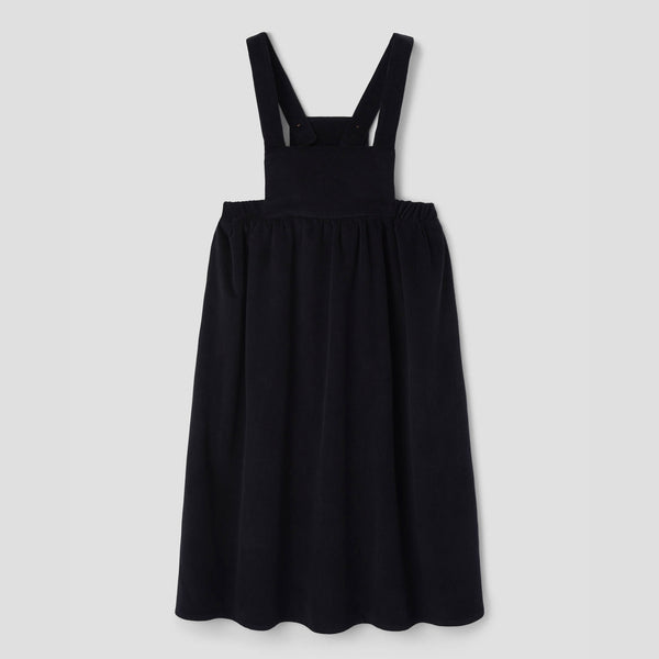 Popelin midi dress black corduroy with bib || 50.4