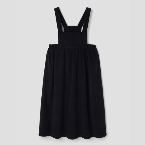 Popelin midi dress black corduroy with bib || 50.4
