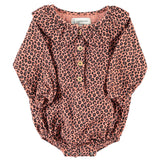 Piupiuchick Long Sleeve Romper |Pink W/ Animal Print
