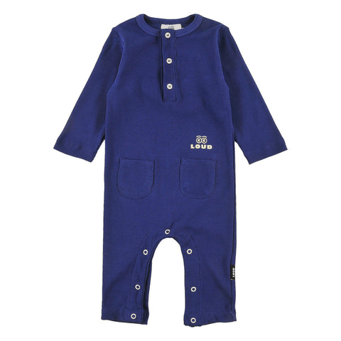 Loud Apparel Baby Playsuit Regular Fit, Loud Eyes Logo Print Contrast Blue Navy