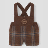 Popelin short romper brown plaid woollen with embroidery appliqué || 8.1