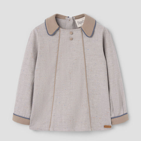Popelin top grey herringbone panelled