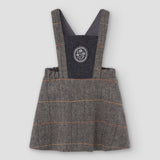 Popelin short dress grey herringbone woollen with embroidered bib yoke || 42.1