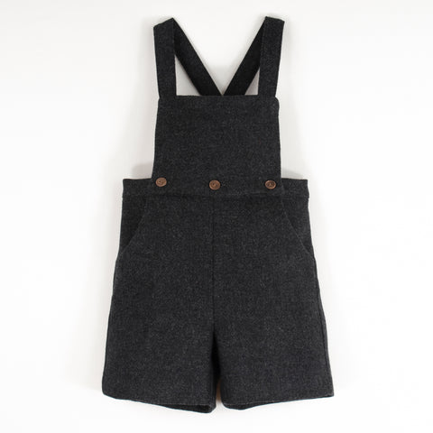 Popelin Dark Grey Woollen Long Romper Suit With Straps