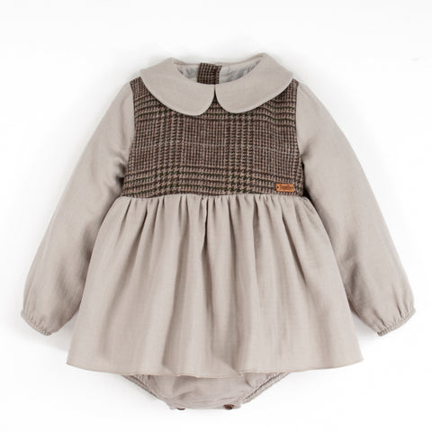 Popelin Sand Romper Suit With Skirt And Baby Collar