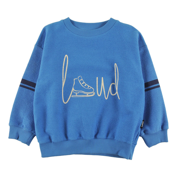 Loud Apparel Sweater Relaxed Fit Drop Shoulder, Contrast Stripe Sleeve,  Loud Skate Print Malibu Blue