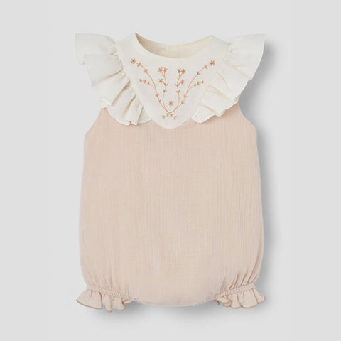Popelin Dusty Pink Romper Suit With Embroidered Yoke ||1.2