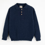 Popelin Blue Textured Knit Jersey With Knitted Collar