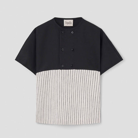Popelin Black Shirt With Double Breasted Buttons ||20.4
