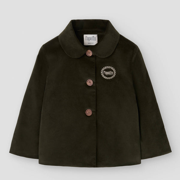 Popelin coat moss green velvet with jacket-style collar || 63.3