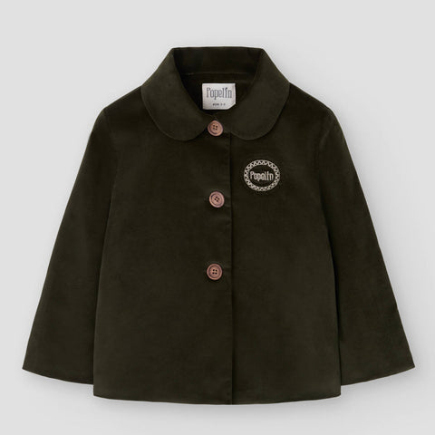 Popelin coat moss green velvet with jacket-style collar || 63.3