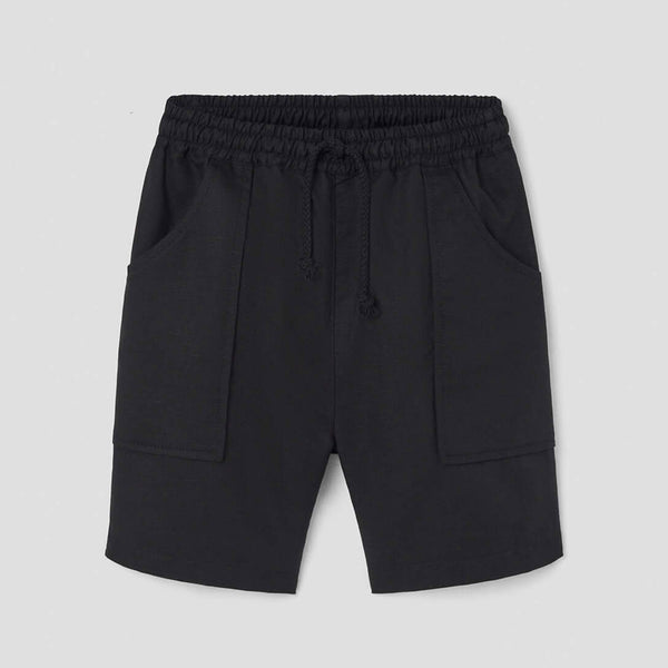 Popelin Black Linen Jogger Bermuda Shorts ||33.6