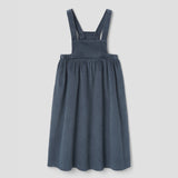 Popelin midi dress grey-blue corduroy with bib || 50.2