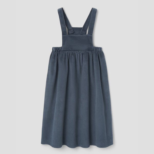 Popelin midi dress grey-blue corduroy with bib || 50.2