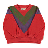 Piupiuchick Terry Cotton Sweatshirt| Red W/ Multicolor Triangle Print