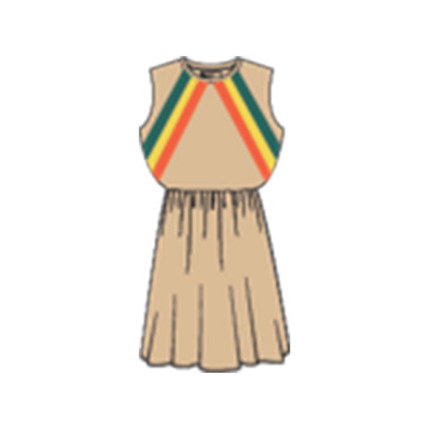 Piupiuchick Knee-Lenght Dress | Sand W/ Multicolor Stripes