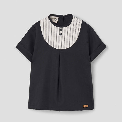 Popelin Black Shirt With Pleat ||18.3