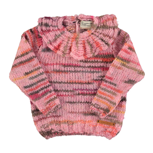 Piupiuchick Knitted Sweater W/ Collar | Multicolor Pink