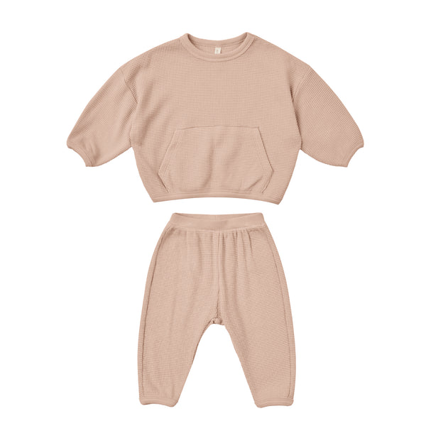 Quincy Mae Waffle Slouch Set || Blush