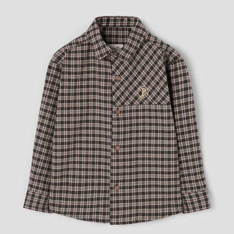Popelin shirt green plaid with collar