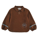 Loud Apparel Shirt Loose Fit, Collar And Front Pocket, Contrast Tape Sleeve, Circle Loud Eyes Logo Print Choco
