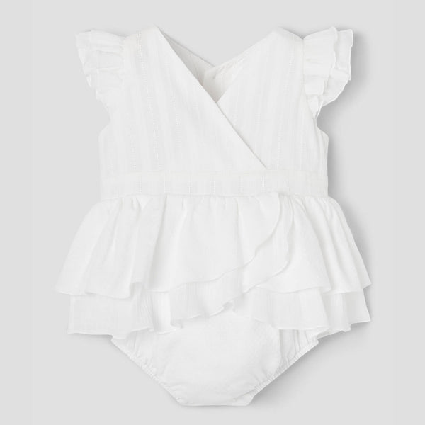 Popelin White Romper Suit With Crossover Front ||5.1