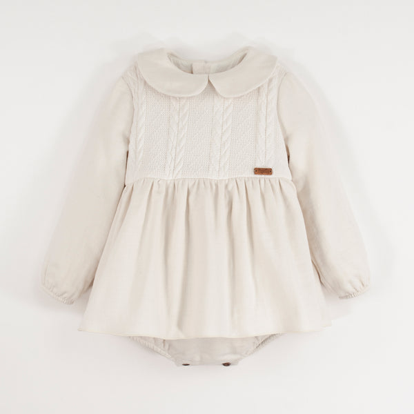 Popelin Off-White Romper Suit With Skirt And Baby Collar