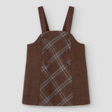 Popelin short dress brown wool with contrasting bib || 45.1