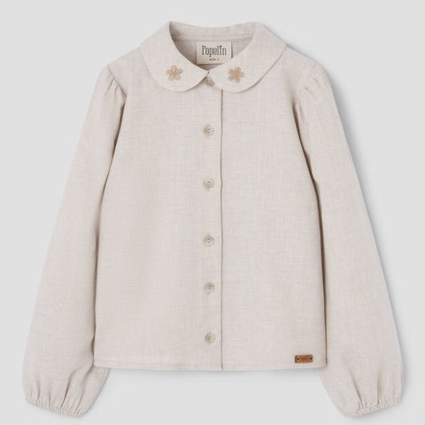 Popelin top sand with embroidered baby collar